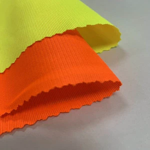Fluorescent Yellow Orange Knitted Textile Fabric for Safety Vest Hi Vis Fabric Textile for Reflective Safety Clothing