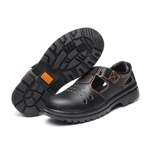 Summer Labour Safety Sandals Slip Oil Resistant with Embossed Cowhide Black Rubber Sole Shoes Anti-Smashing and Anti-Stabbing