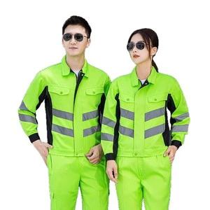 Men's Long Sleeve Reflective Strip High Visibility Polyester Safety Workwear Set Road Rescue Engineering Sanitation