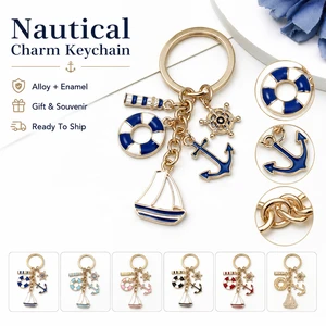 Zinc Alloy Enamel Nautical Sailboat Anchor Lighthouse Lifebuoy Keychain Charm Key Ring Pendant Travel Souvenir Maritime Gift