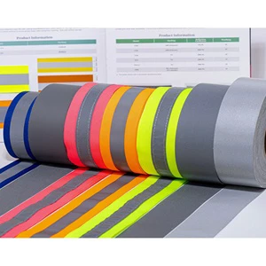 High Vis Fluo Yellow Red Flame Retardant Reflector FR Reflective Material Sew on Reflective Fabric Strips Tape for Clothing