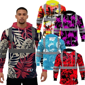 FQ Customized Hawaii Reflective Stripe Hoodie Hi Vis Lightweight Sweatshirt Polyester High Visibility Work Construction Pullover