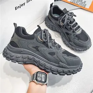 Labor Protection Shoes Men's 2023 Spring New Breathable Mesh Round Head Toe PU Upper Durable Sports Clunky Shoes for Work
