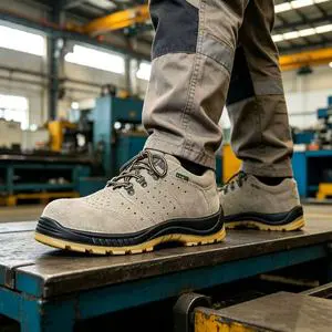 SOLID STONE CE Lightweight Suede Safety Shoes Comfortable Breathable Anti-Slip Steel Toe Work Shoes for All-Day Labor Use