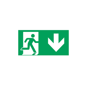 Emergency Exit Down Right Arrow Sign - Luminescent Aluminum 300*160mm