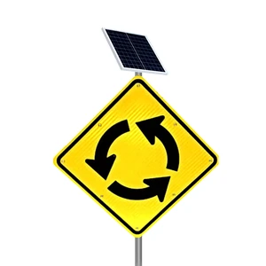 Battery Life 3-5 Years Yellow Diamond Aluminum Warning Traffic LED Solar Sign 24 Inch Flashing Roundabout Signs