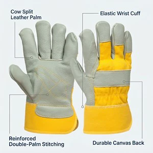 Heavy Duty Full Fleece Lining Cowhide Work Glove Anti Slip Abrasive Resistance Leather Welding Gloves