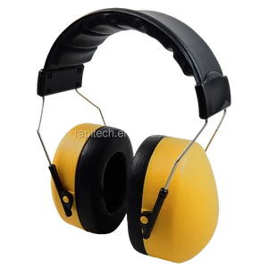 Effective Reusable Plastic Headband Type Folding Ear Muff Roll-Down Inserts Red/Yellow Hearing Protection