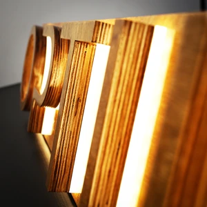 Stainless Steel Neon Light 3D Outdoor Wood Backlit Channel Letter Sign With UV Printing Logo IP65 Waterproof