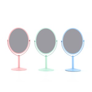 Custom Logo Stainless Steel Desktop Makeup Mirror Oval Double Side 360-degree Arbitrary Rotation Standing Desktop Vanity Mirror