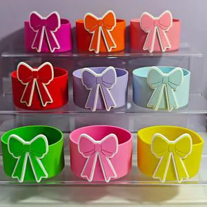Silicone Student Cup Sleeves with Bow Decorated Anti-collision Coasters and Colorful Straw Sleeves