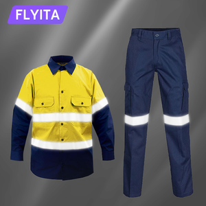 Hi Vis Cotton Worker Clothes Road Construction Mining Reflective Safety Work Shirts Pants Uniform High Visibility Work Workwear