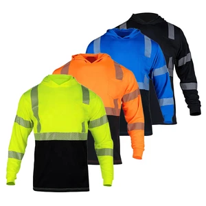Cooling Class 3 High Visibility Long Sleeve Safety Hoodie T-Shirt for Men Logo UPF 50 Sun Protection Quick Dry Breathable