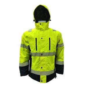 Hi Vis Reflective Safety Jacket With Detachable Hood | Waterproof Padded Winter Workwear For Construction Sanitation Traffic
