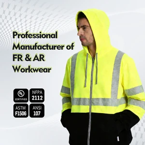 Custom High Visibility Safety FR Hoodie Breathable Flame Retardant Hooded Pullover For Electrical & Industrial Protection