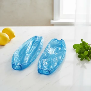 Blue Disposable Arm Sleeves Waterproof Plastic PE Over Sleeves with Elastic for Arm Protection Painted with Elastic