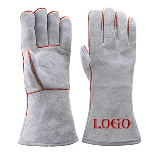 Custom Logo Cowhide Leather Welding Gloves Heat-Resistant Waterproof for Construction Mechanics Argon Safety Work Cotton Liner