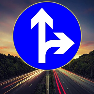 Aluminum Traffic Warning Signs Solar Road Sign Board Straight Right Turn Features 30cm Blue+White UV Printed Fourth Grade