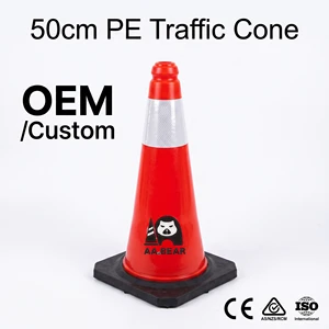 50cm HDPE Traffic Cone 20 Inch Plastic Safety Road Cone for Parking Lot 500mm PE Rigid Warning Cone with Reflective Collar