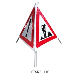 360 Triangular Reflective Traffic Warning Sign with Foldable Tripod-Standing Structure for Road Construction & Accident Scenes