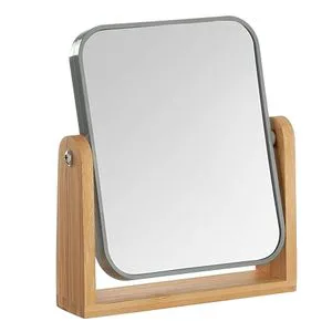 Portable 8-Inch Bamboo Stand Cosmetic Mirror 360 Degree Swivel 1X/3X Magnification Double Sided Chrome Finish Stylish Mirror