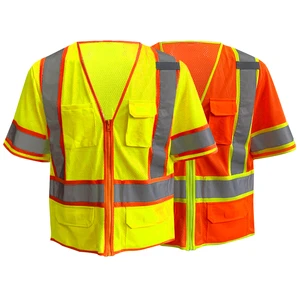 Security Construction High Visibility Reflective Safety Vest with Multi Pocket for Traffic Road