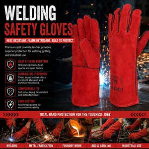 CE ANSI Certified Premium Cow Split Leather Fireproof Water Resistant Electrician Welder Safety Protection Welding Gloves