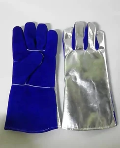 Blue Cow Leather Aluminized Welder's Gloves Anti-Cut Anti-Impact Anti-Slip Anti-Heat Blue Cow Leather Welding Gloves