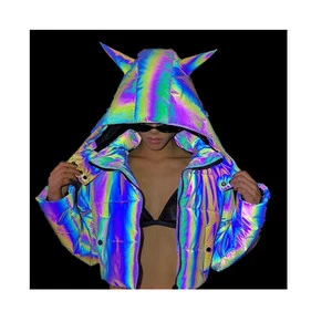 Eco Friendly Washable Polyester rainbow Reflective Jacket Fabric for Clothing