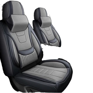 2025 Full Leather 5-Seater Car Seat Cover Full Set Fixed Lumbar Support Breathable Waterproof Protection Seat Cushions Pillow