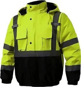 Men's Hi Vis Reflective Safety Jacket | Waterproof Winter Warm Work Coat 7 Pockets Removable Hood Custom Logo