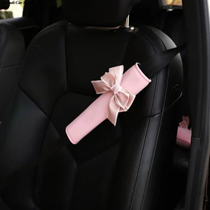 Universal Cute Bow Tie Car Seat Belt Cover Soft Plush Protector Shoulder Pad Styling Car Interior Accessories for BWM Tesla