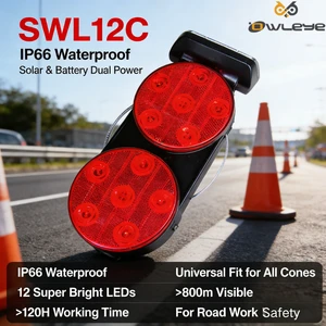 New Arrival IP66 Waterproof Solar Traffic Cone Light SWL12C, 12 LED, >800m Visible Distance, Dual Power Mode (Solar/Battery)