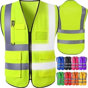 Custom High Visibility Reflective Safety Vest For Men Logo Pockets For Summer Construction Security Workwear