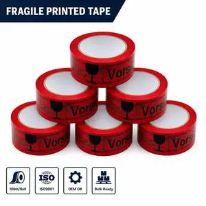 Red Fragile Warning Printed BOPP Packing Tape 48mm 100m 2MIL Do Not Drop Adhesive Carton Sealing Tape Wholesale OEM Custom Print