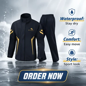 Motorcycle Rain Suit Waterproof Windproof 2-Piece Jacket Pants Reflective Outdoor Riding Raincoat With Storage Bag Protection