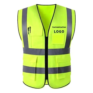 Hi Vis Customizable Multi-Pocket Reflective Safety Vest For Gardening Traffic-Printed Logo Reflective Clothing Construction
