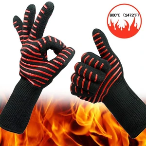 Professional Aramid Grill Fire Proof Silicone Heat Resistant Oven BBQ Insulated Barbeque Gloves For Kitchen Cooking