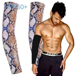 Wholesale UPF50+ Summer Bike Arm Sleeves Seamless Sun Protective Cool Feeling Ice Silk Snake Grain Pattern Custom Logo Anti-UV