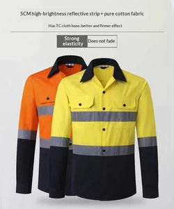 Long-sleeves Single Silver FR Reflective Tape ANSI Class 2 Pure Cotton Mining Worker Safety Clothing Shirt Pants Night Workwear