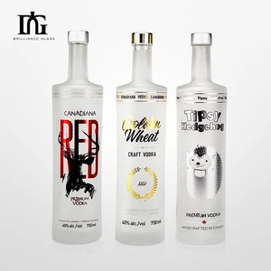 750ml Customized Frosted Engraving Logo Liquor Gin Vodka Whisky Tequila Glass Bottle With Cork Aluminum Cap
