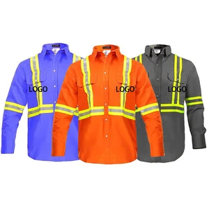 Wholesale Work Shirt With Reflective Stripes Long Sleeve Safety Breathable Work Polo Shirts High Visibility Security Workwear