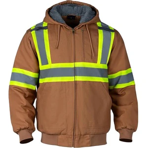 ANSI Class 3 Hi Vis Reflective Work Jacket | 100% Cotton Canvas Fleece Lined Waterproof Winter Construction Coat