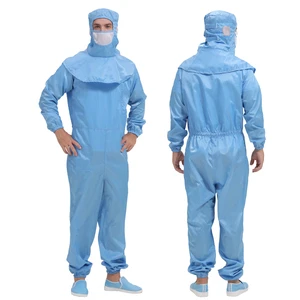Grid Fabric Reusable ESD Coveralls Dust-Free Industrial Cleaning Safety Clothing Cleanroom Suit Hat Level D Protection 5mm Grid