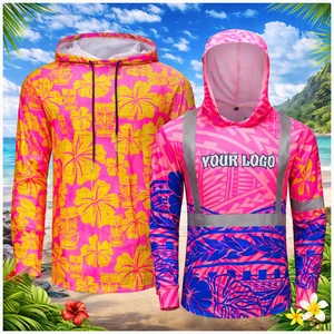Light Weight Fluorescent Hawaiian High Visibility Aloha Print Long Sleeve Safety T Shirt Construction Work Shirt Hi Vis Hoodie
