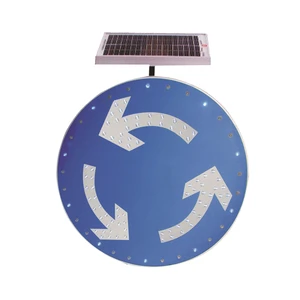 Yellow Circle Road Traffic Sign with Squiggly Arrow Solar Powered LED Flashing Traffic Stop Signs Lighted Warning Crosswalk Sign
