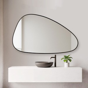 Black Aluminum Alloy Frame Wall Mirror Irregular Pool Shape Bathroom Mirror