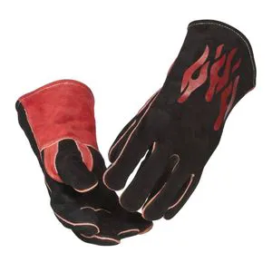 Industrial Black Red 14 Inches Cow Split Leather Long Safety Working Cut-Resistant Heat-Resistant Welding Gloves for Welder