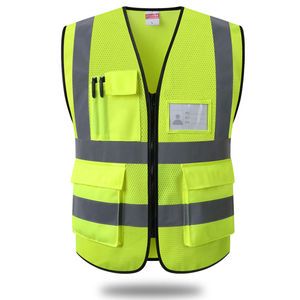 ANSI Class 2 EN ISO Class 2 Reflective High Visibility Fluorescent Yellow Safety Vest Multi Pockets Construction Work Breathable