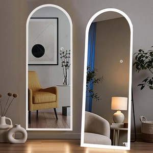 Nordic Arched Frameless Touch LED Light Floor Mirror With HD Clarity Wall-Mountable For Clothing Stores & Home Bedrooms